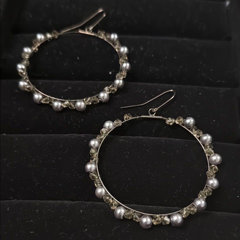 Elegant Silver Pearl Hoop Earrings